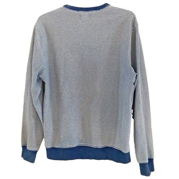 J. Crew Authentic Fleece Sweatshirt Mens Sz M Striped Indigo Cotton Crew Preppy - Picture 5 of 13